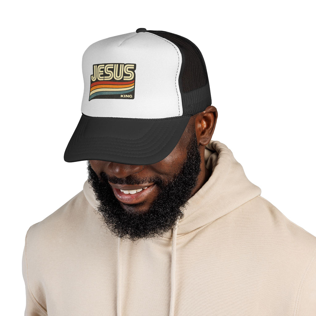 Jesus King Trucker Hat - Retro Rainbow Christian Cap