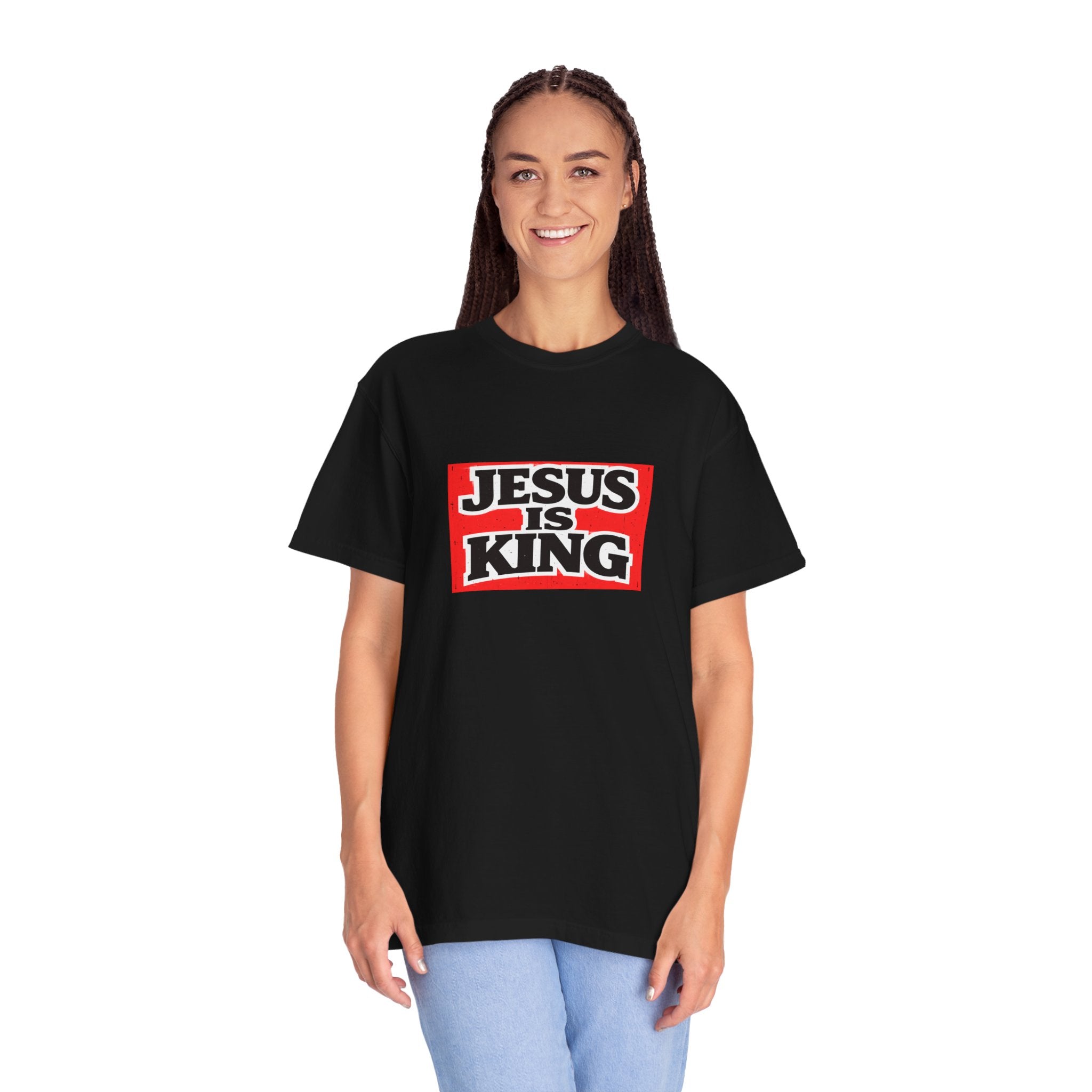 Unisex - Jesus Is King Red Block T-Shirt — 2 Timothy 4:7 Comfort Colors