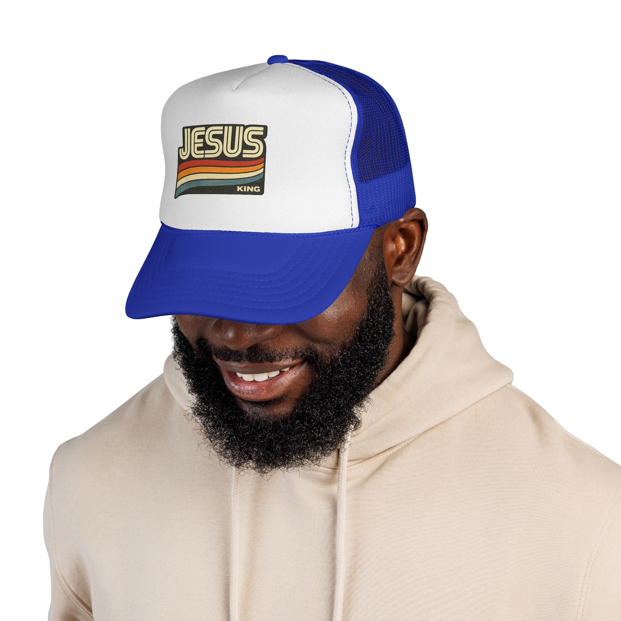 Jesus King Trucker Hat - Retro Rainbow Christian Cap