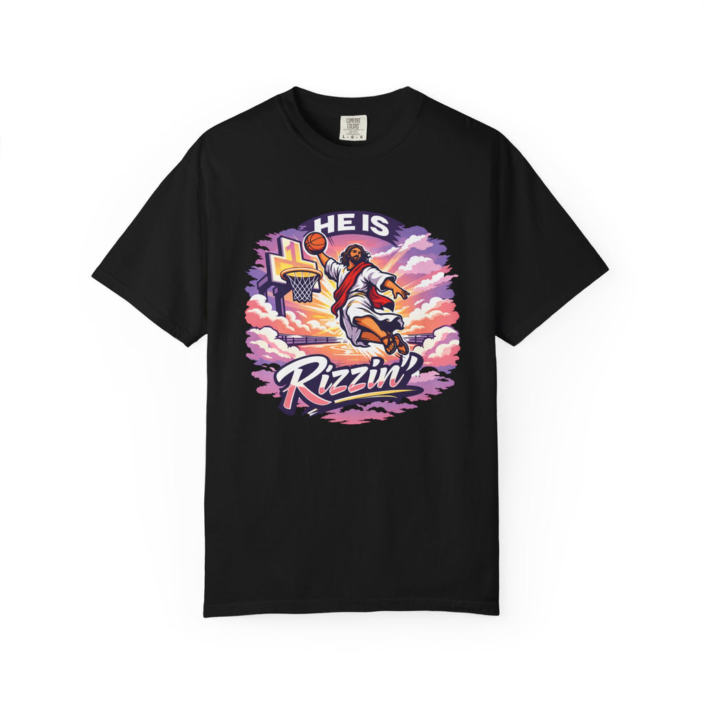 Christian Basketball — "He Is Rizzin'" Resurrection (Easter) -Unisex Comfort Colors