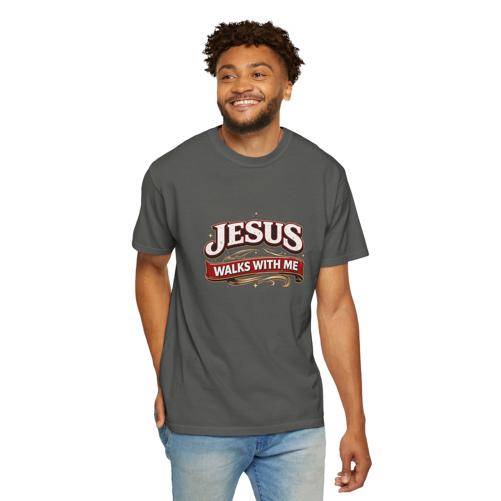 Unisex - Jesus Walks With Me T-Shirt — (Matthew 28:20) - Comfort Colors