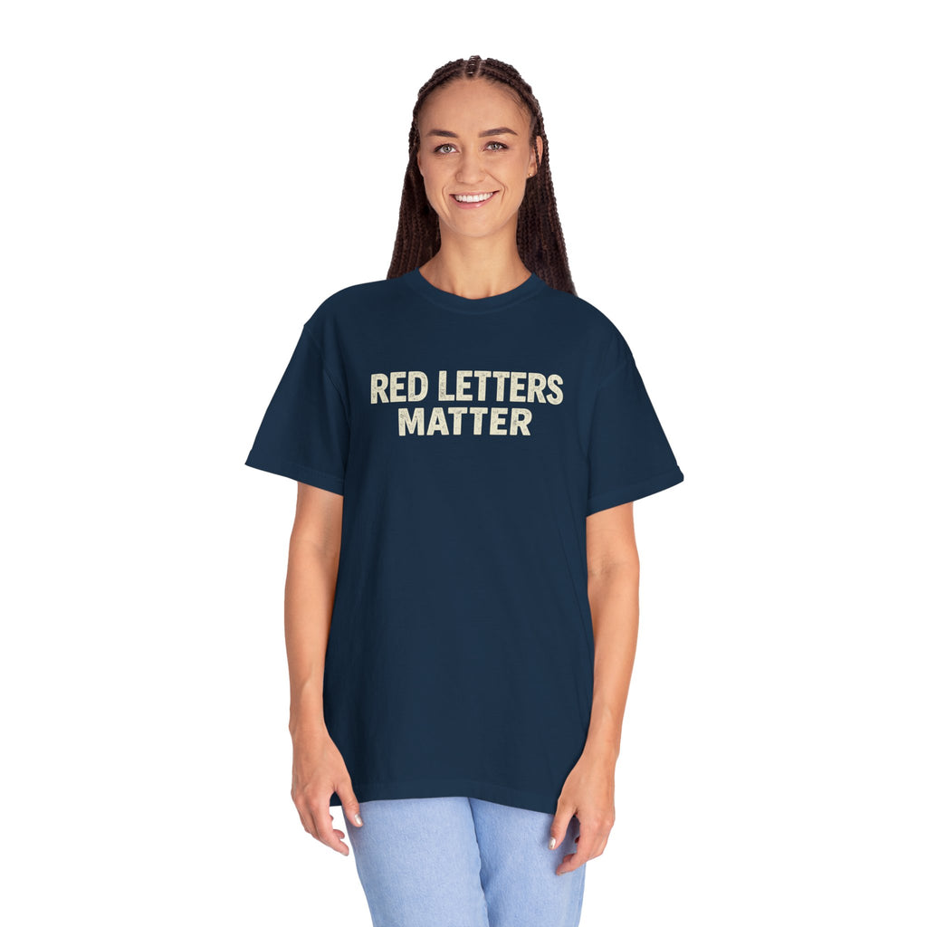 Unisex - Red Letters Matter T‑Shirt — Matthew 22:39 Christian Faith - Comfort Colors Tee