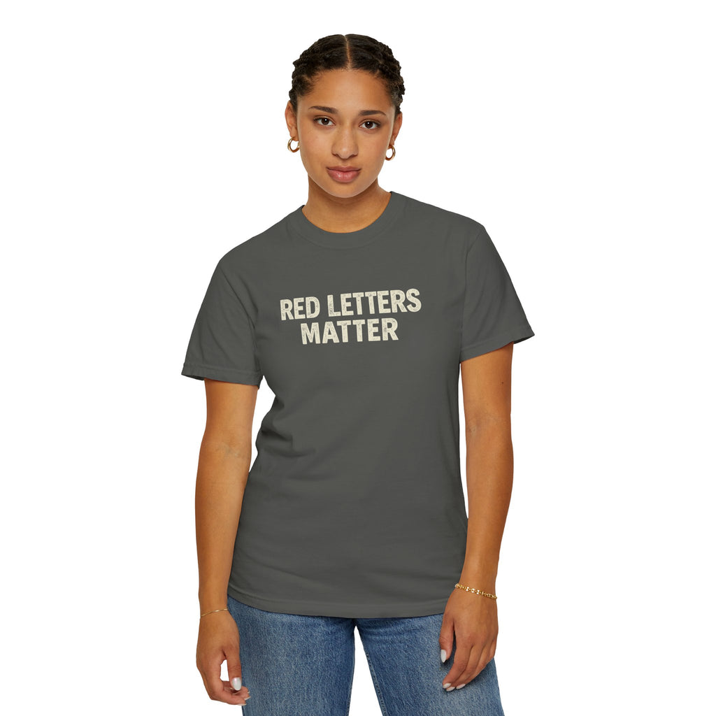 Unisex - Red Letters Matter T‑Shirt — Matthew 22:39 Christian Faith - Comfort Colors Tee