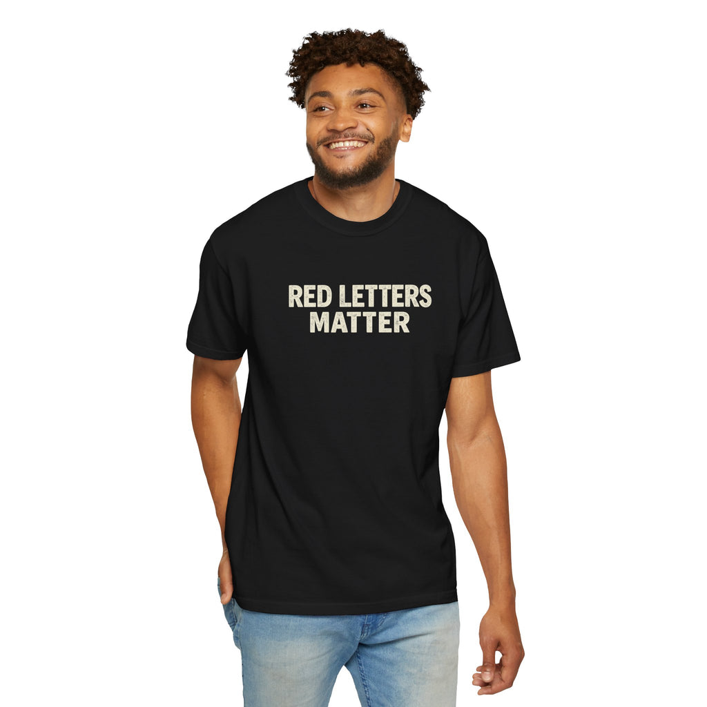 Unisex - Red Letters Matter T‑Shirt — Matthew 22:39 Christian Faith - Comfort Colors Tee