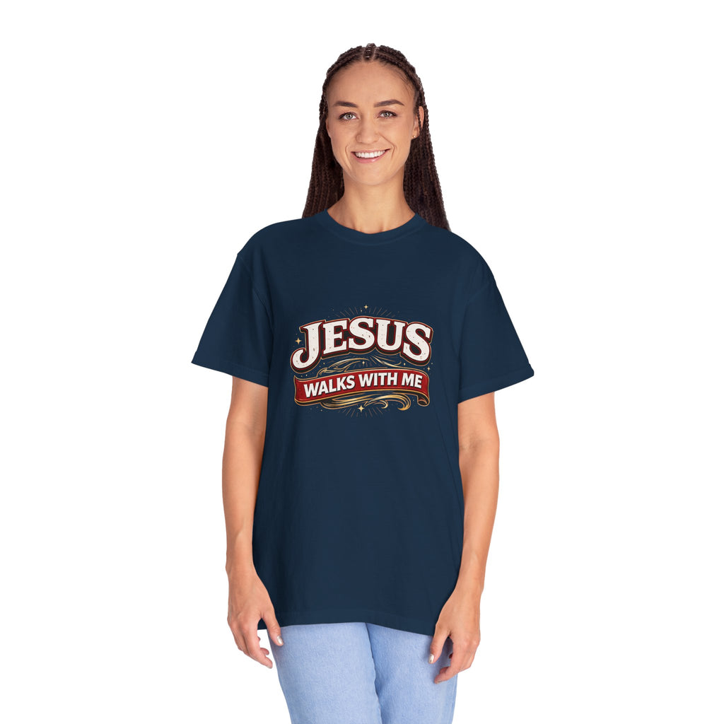 Unisex - Jesus Walks With Me T-Shirt — (Matthew 28:20) - Comfort Colors