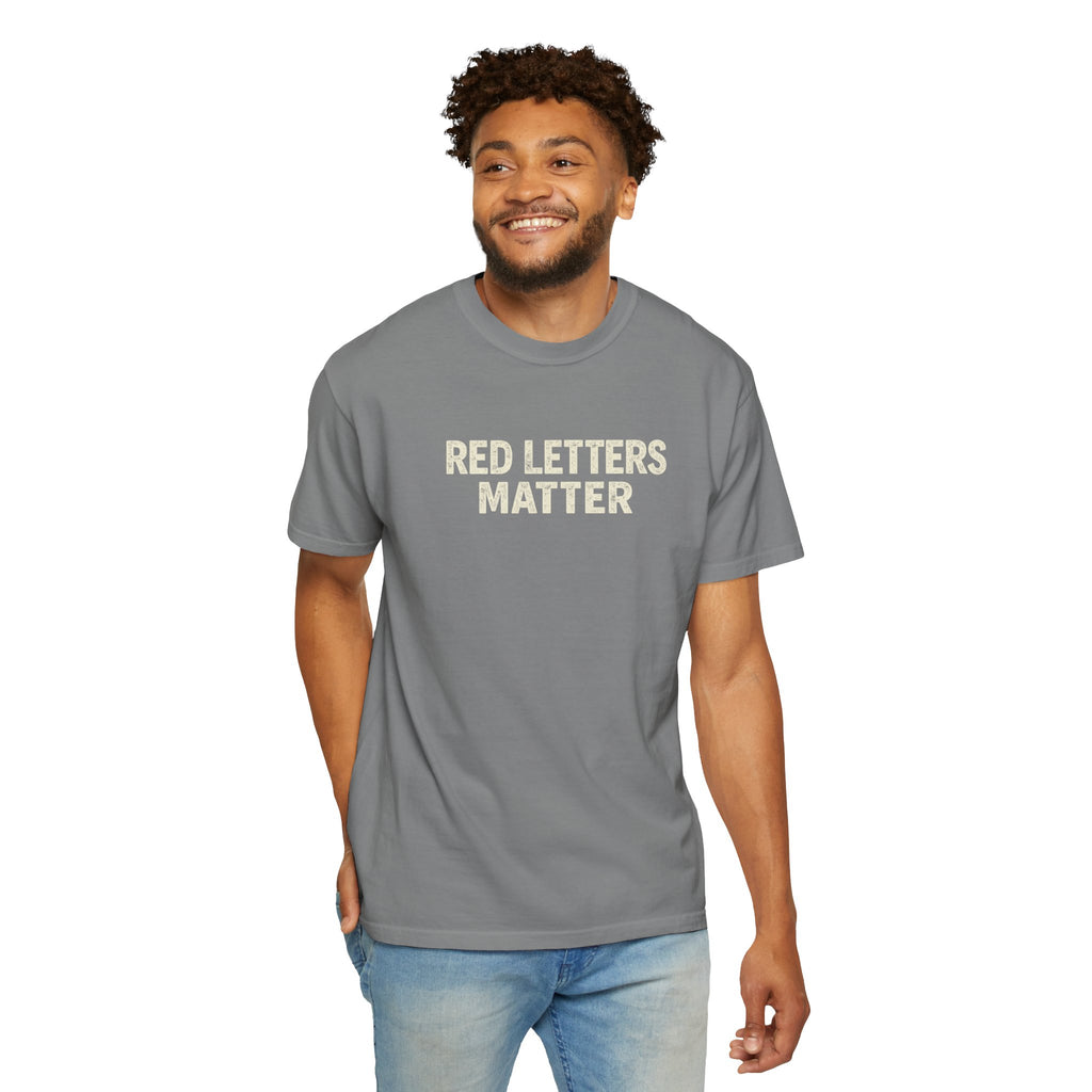 Unisex - Red Letters Matter T‑Shirt — Matthew 22:39 Christian Faith - Comfort Colors Tee