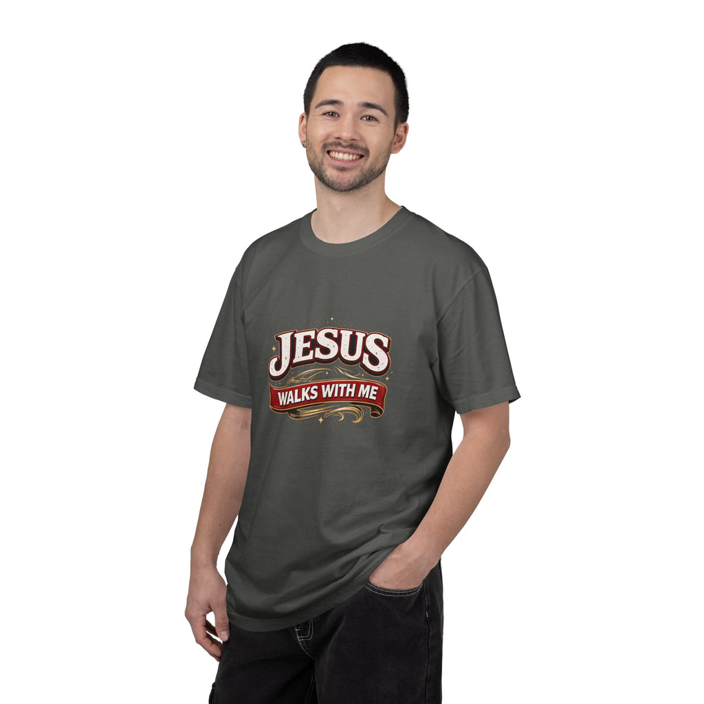 Unisex - Jesus Walks With Me T-Shirt — (Matthew 28:20) - Comfort Colors