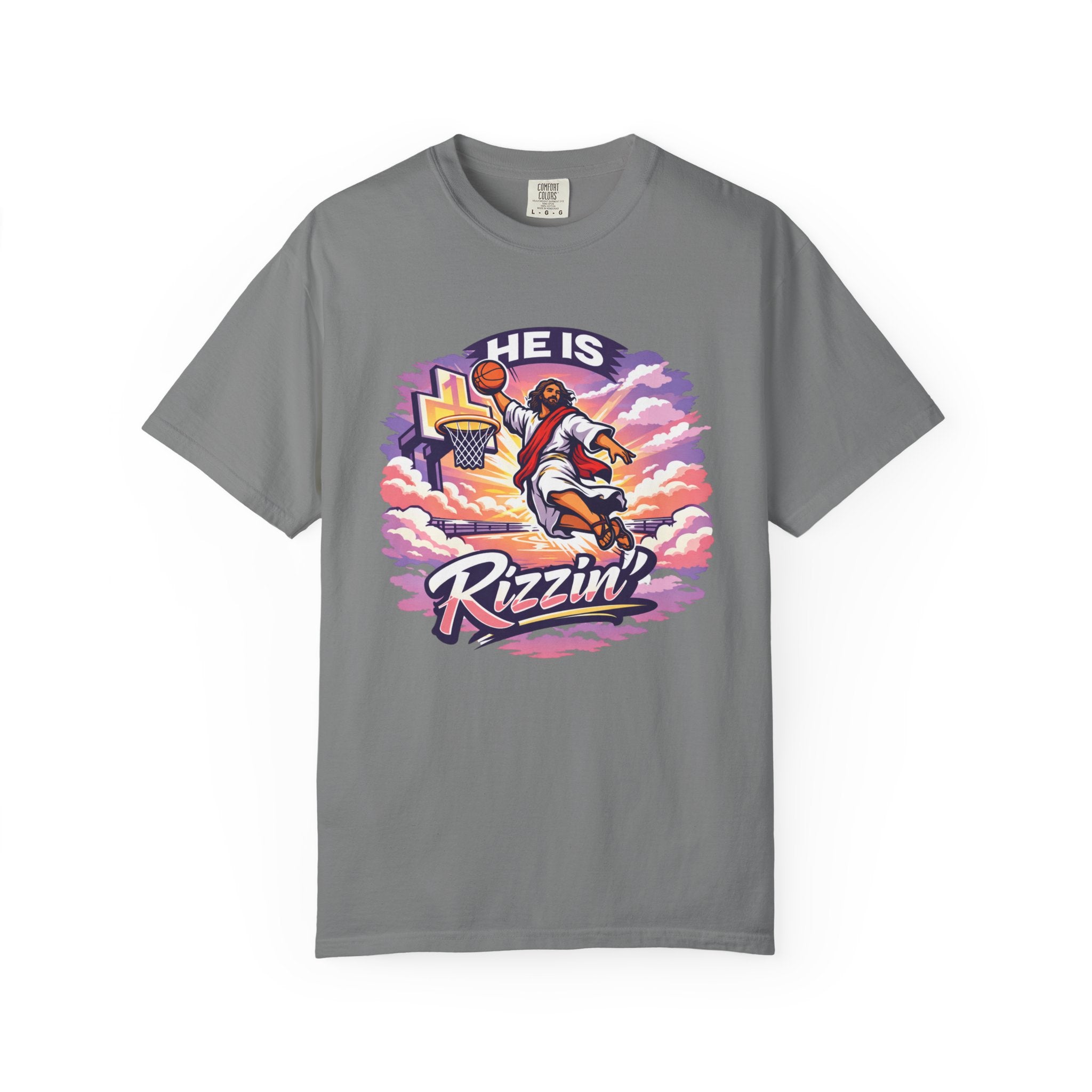 Christian Basketball — "He Is Rizzin'" Resurrection (Easter) -Unisex Comfort Colors