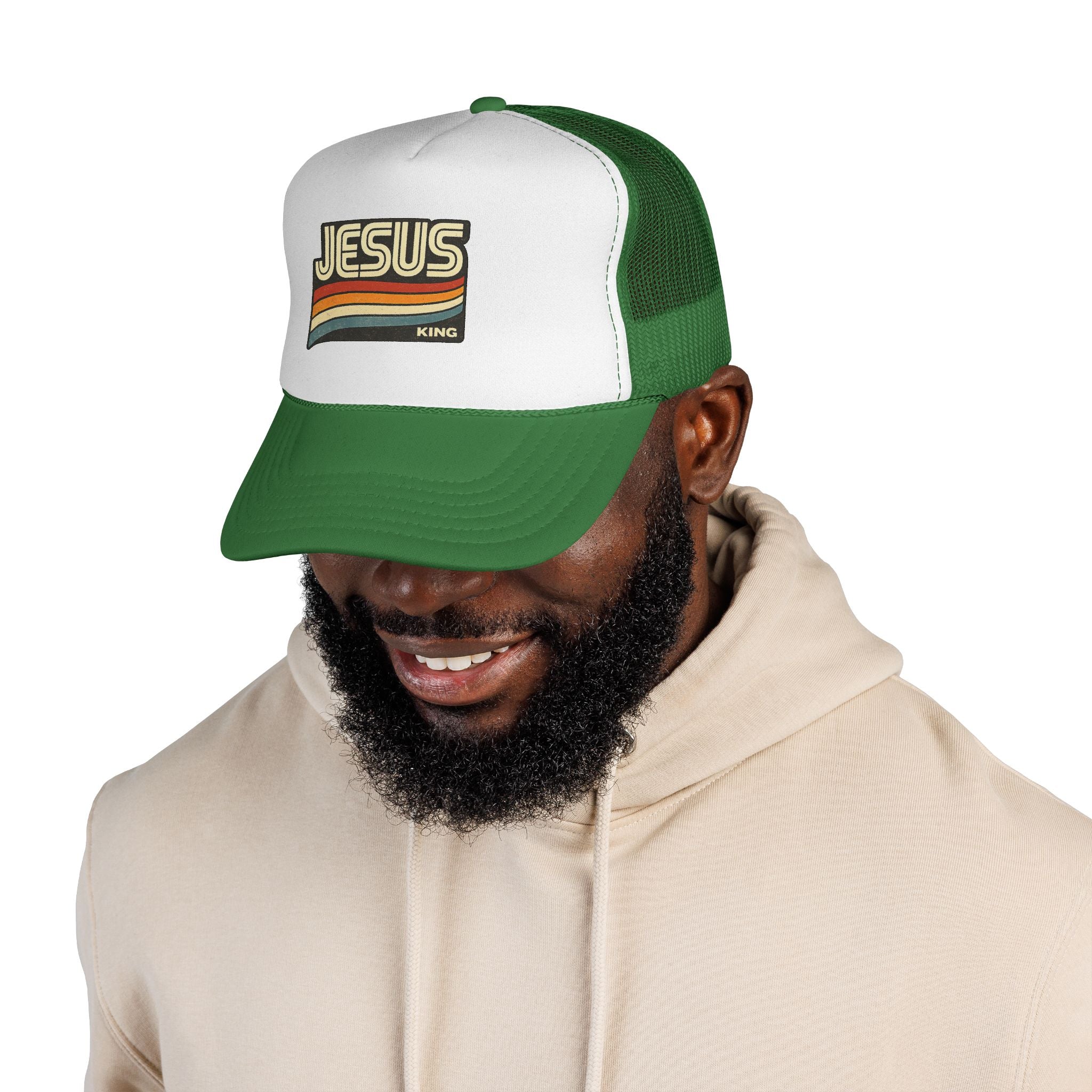 Jesus King Trucker Hat - Retro Rainbow Christian Cap