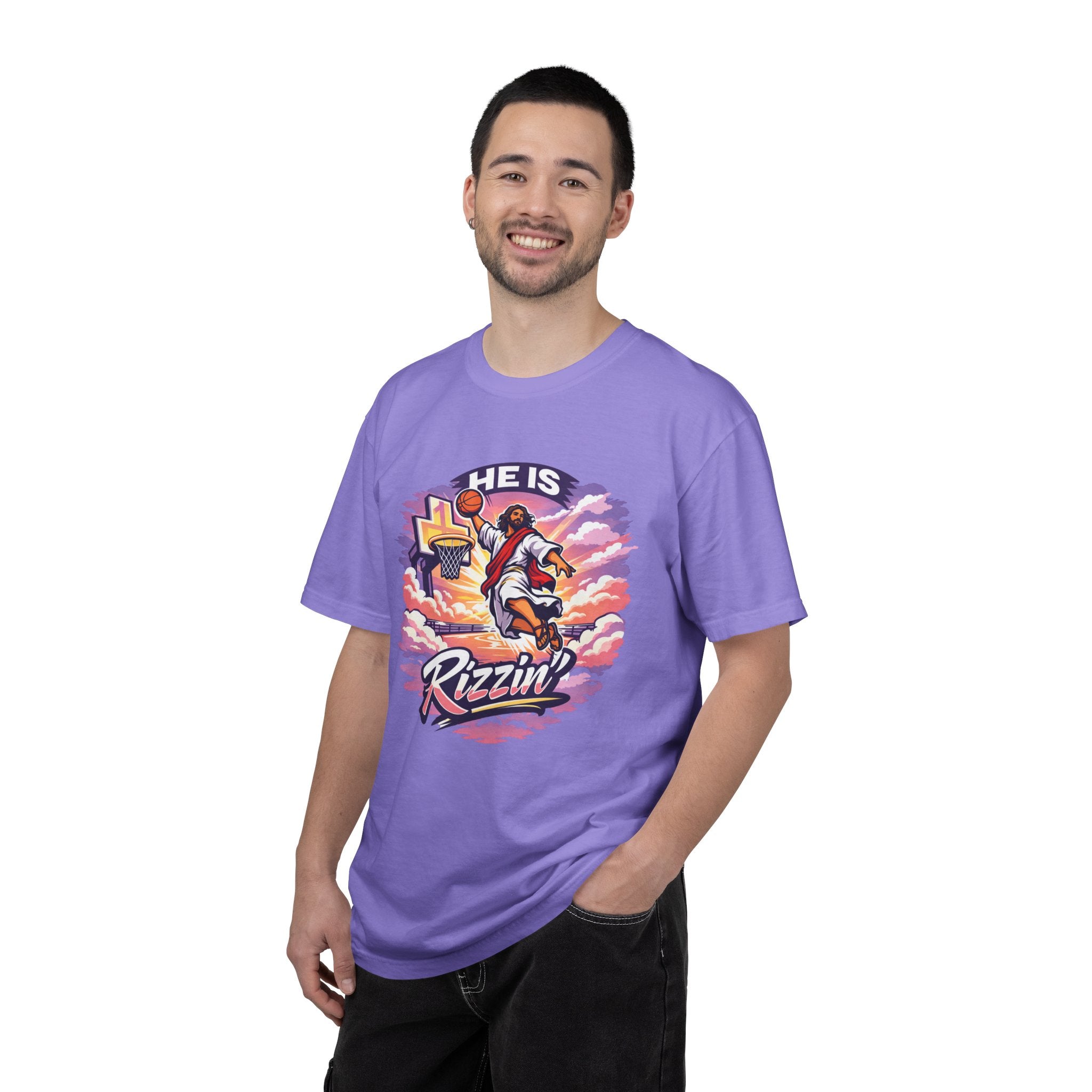Christian Basketball — "He Is Rizzin'" Resurrection (Easter) -Unisex Comfort Colors