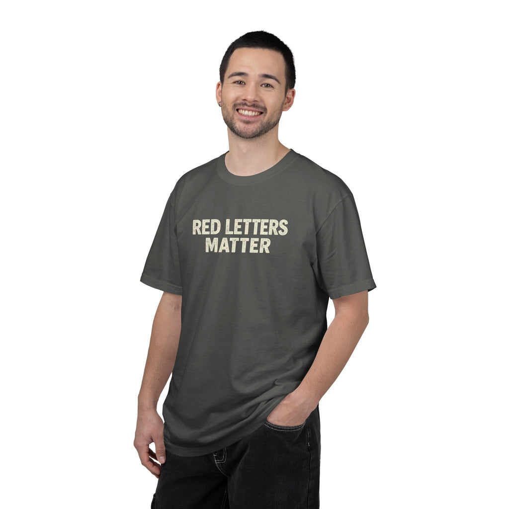 Unisex - Red Letters Matter T‑Shirt — Matthew 22:39 Christian Faith - Comfort Colors Tee