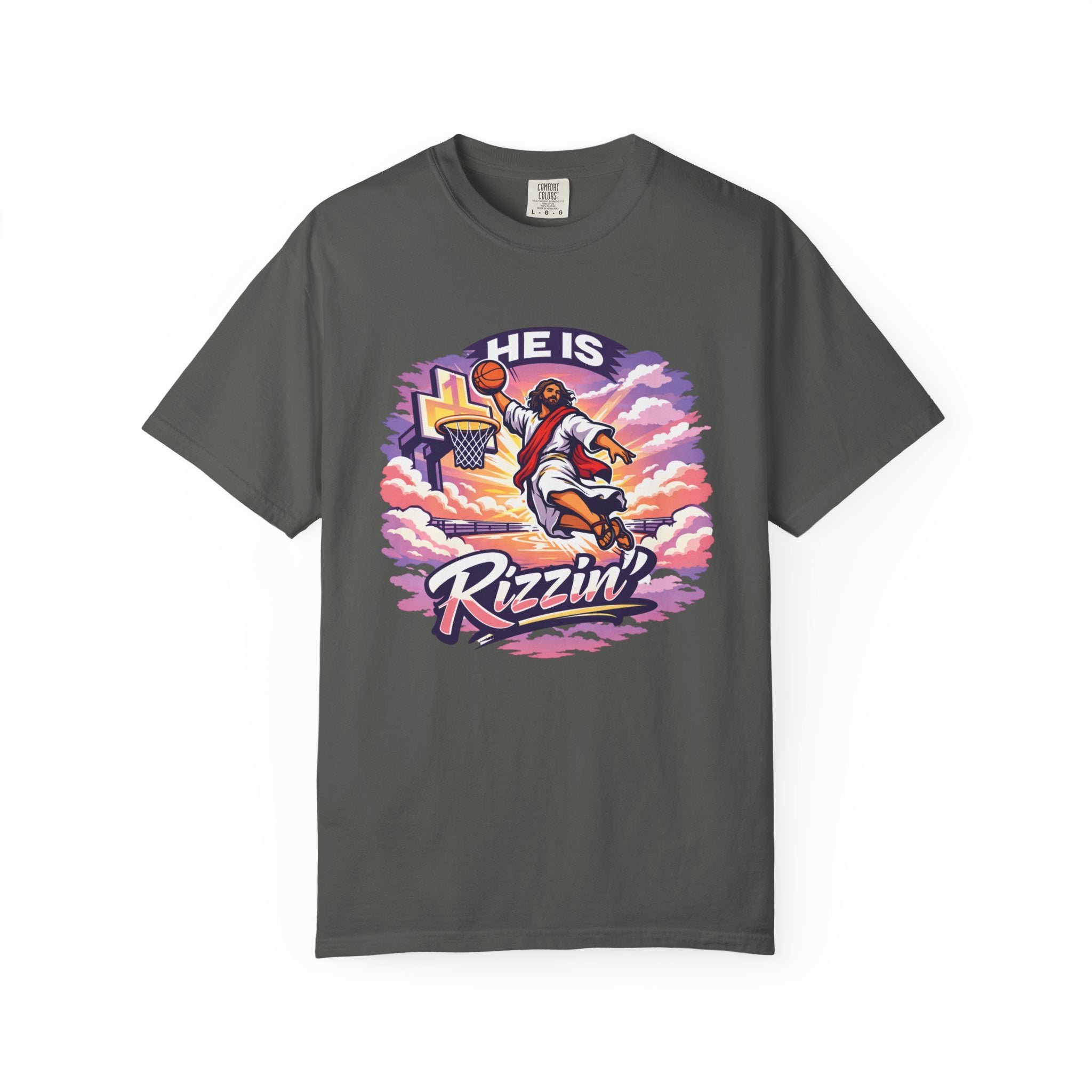 Christian Basketball — "He Is Rizzin'" Resurrection (Easter) -Unisex Comfort Colors