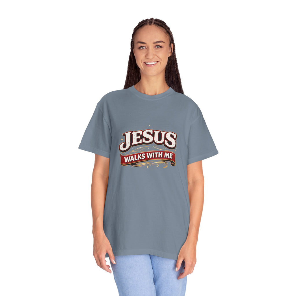 Unisex - Jesus Walks With Me T-Shirt — (Matthew 28:20) - Comfort Colors