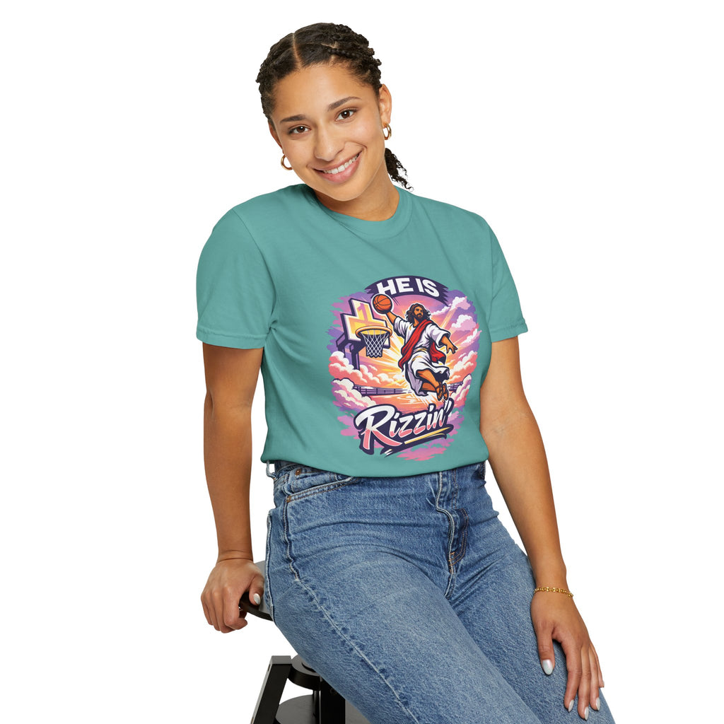 Christian Basketball — "He Is Rizzin'" Resurrection (Easter) -Unisex Comfort Colors