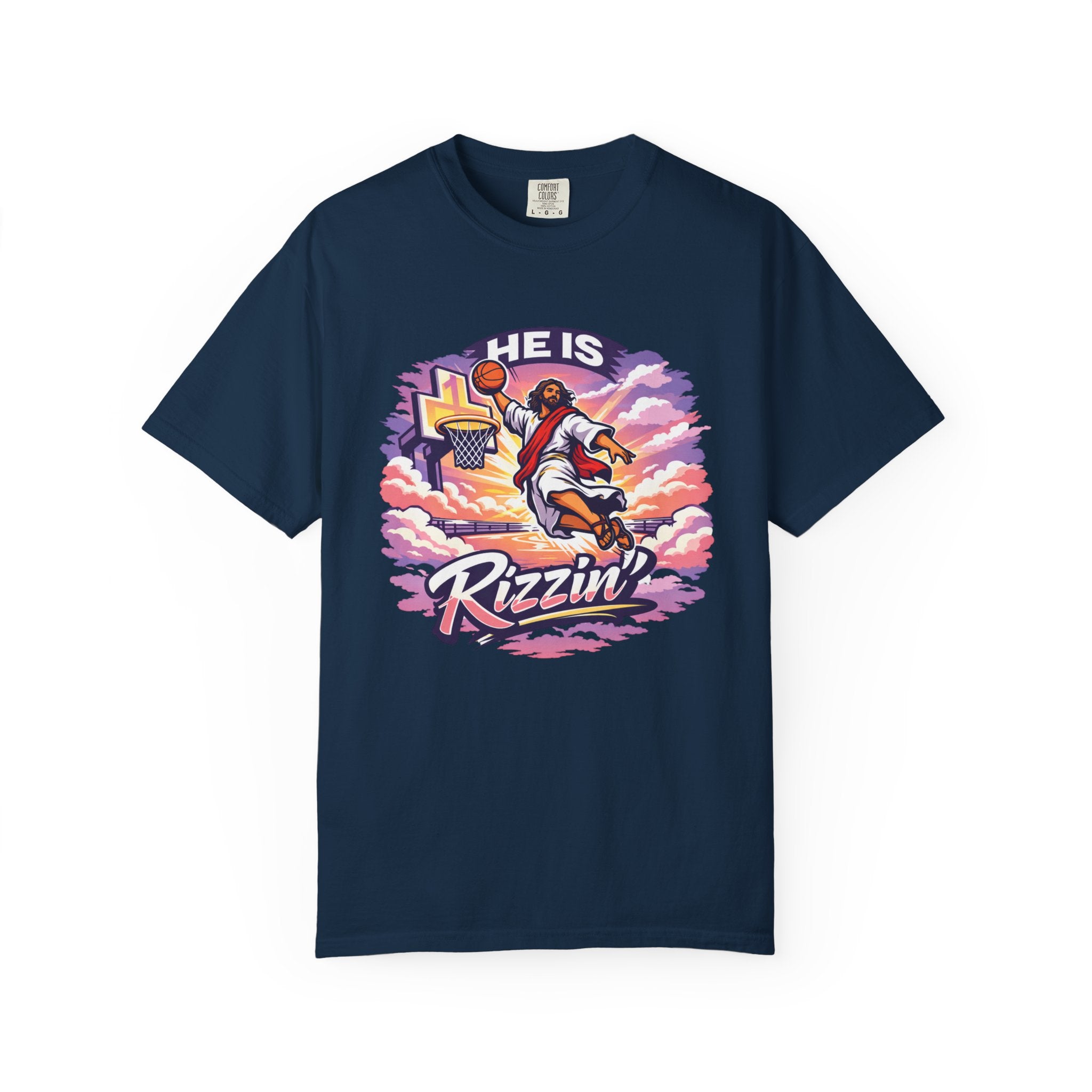 Christian Basketball — "He Is Rizzin'" Resurrection (Easter) -Unisex Comfort Colors