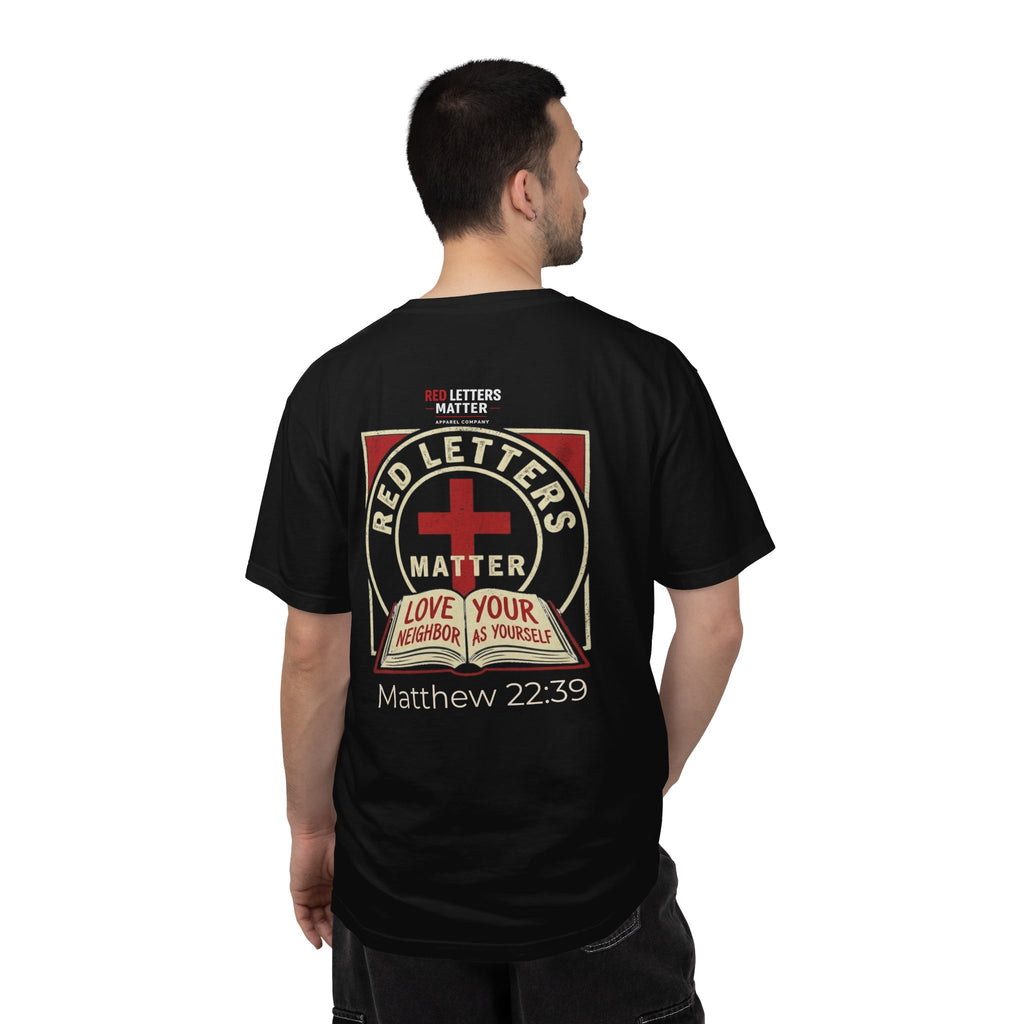 Unisex - Red Letters Matter T‑Shirt — Matthew 22:39 Christian Faith - Comfort Colors Tee
