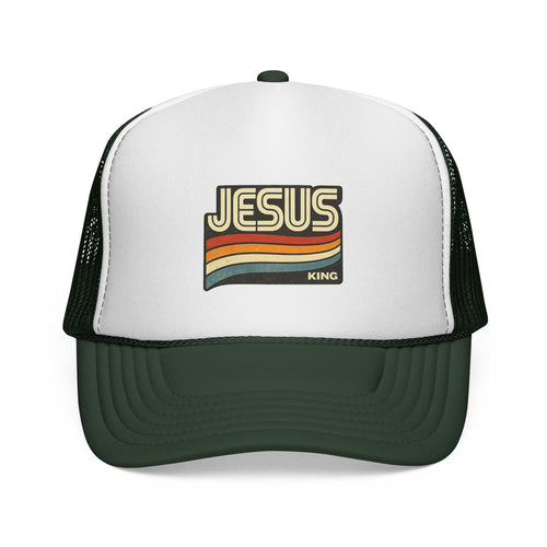 Jesus King Trucker Hat - Retro Rainbow Christian Cap