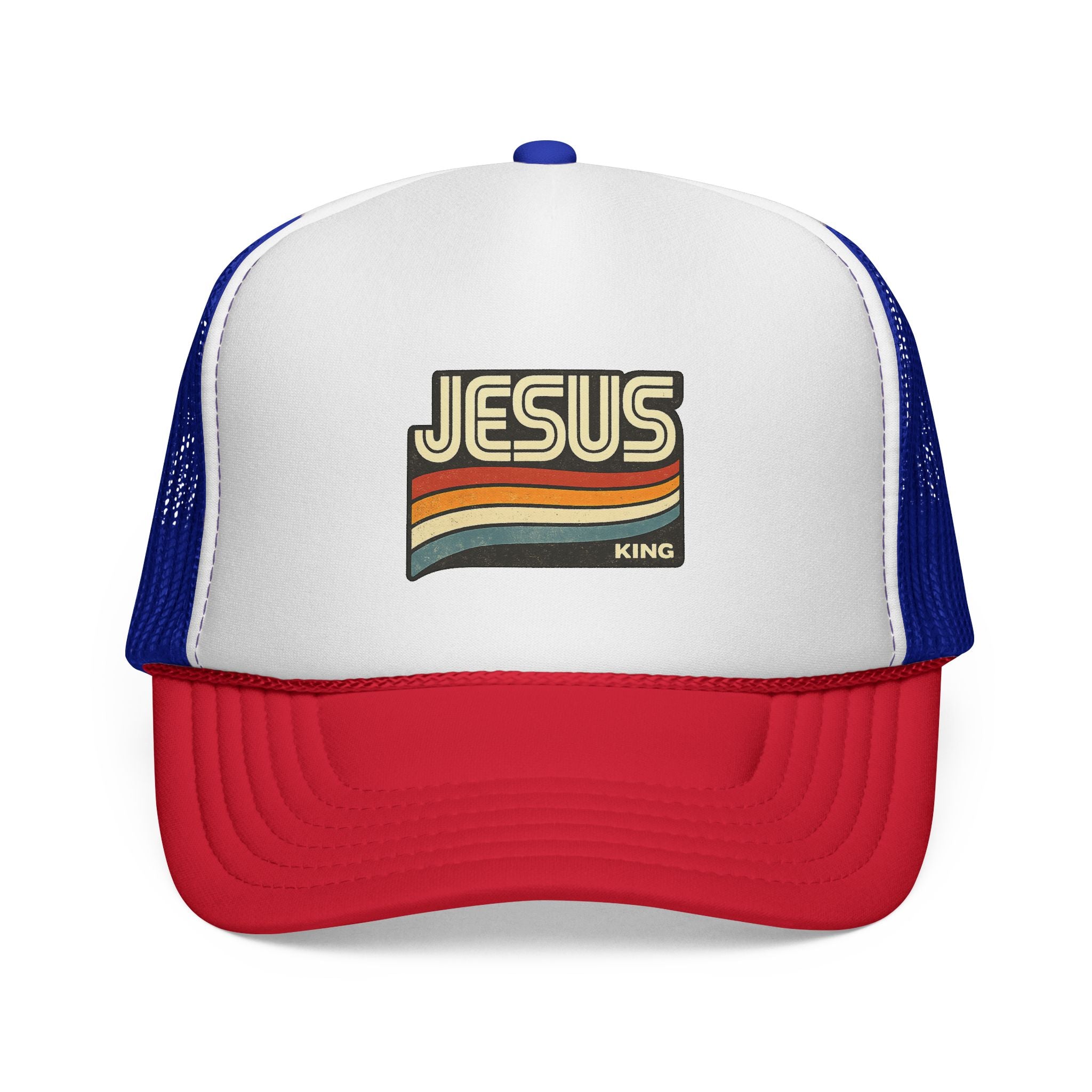Jesus King Trucker Hat - Retro Rainbow Christian Cap