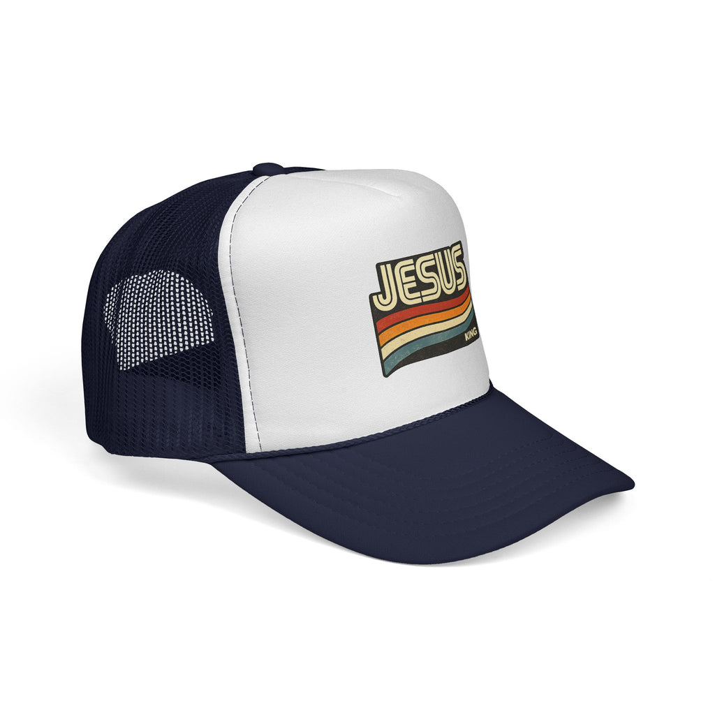 Jesus King Trucker Hat - Retro Rainbow Christian Cap