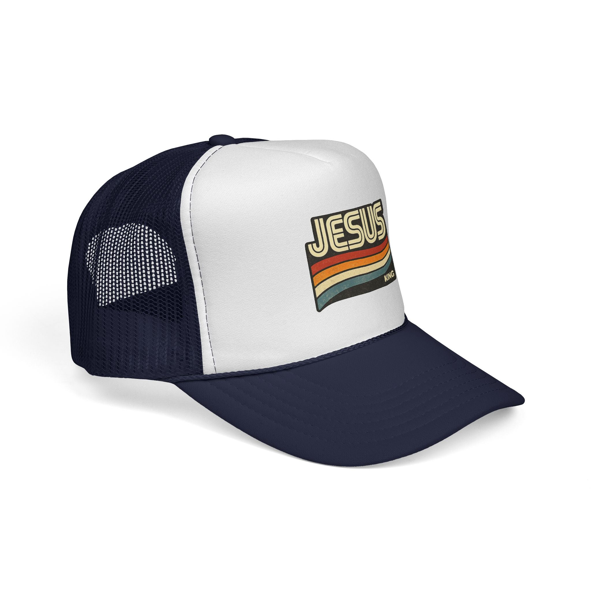 Jesus King Trucker Hat - Retro Rainbow Christian Cap