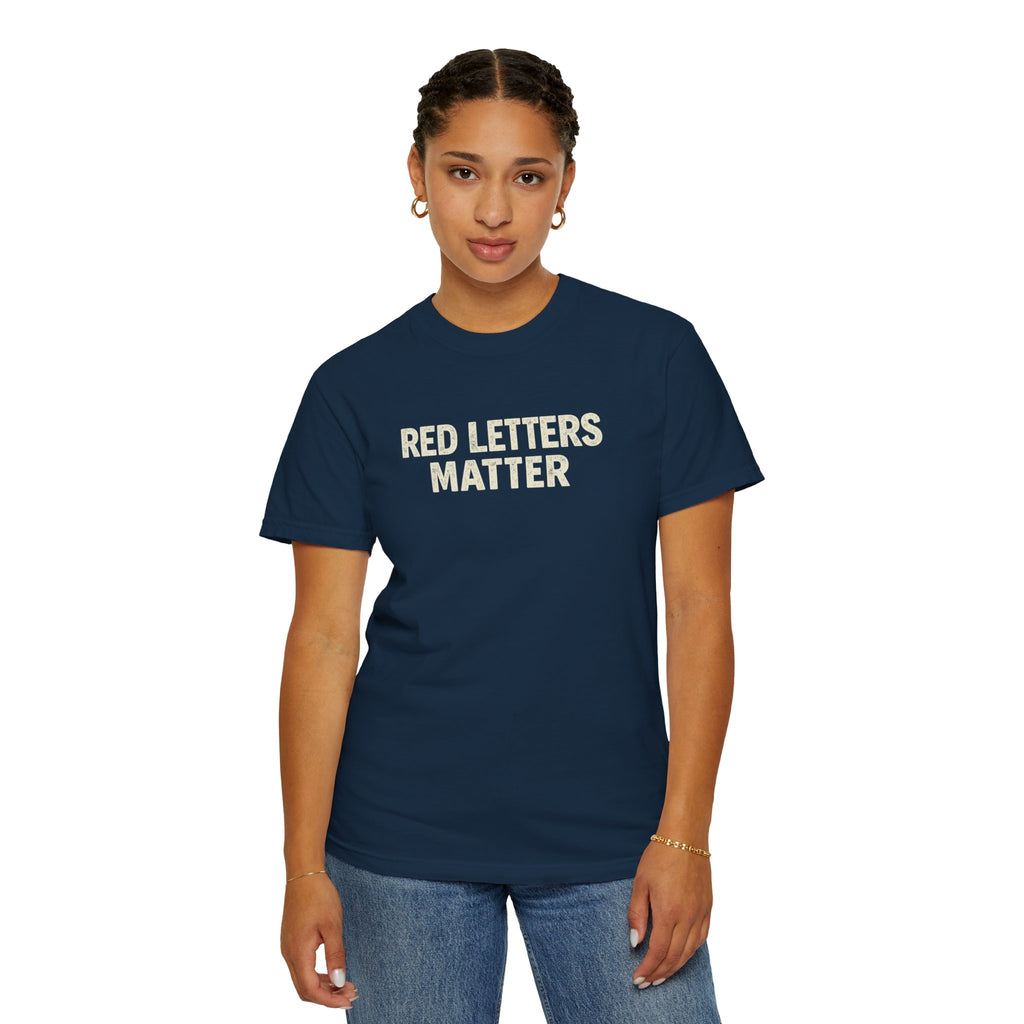 Unisex - Red Letters Matter T‑Shirt — Matthew 22:39 Christian Faith - Comfort Colors Tee