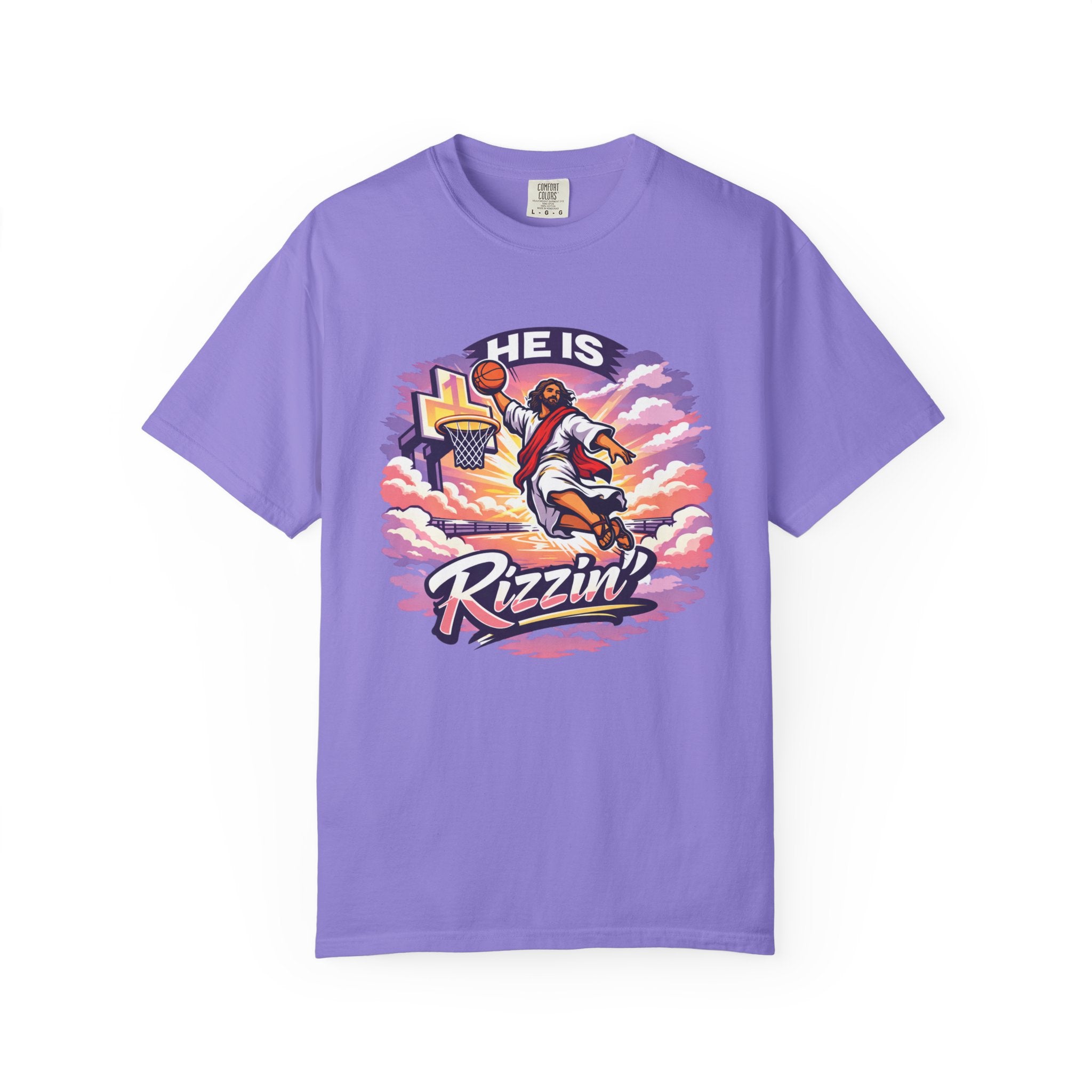Christian Basketball — "He Is Rizzin'" Resurrection (Easter) -Unisex Comfort Colors