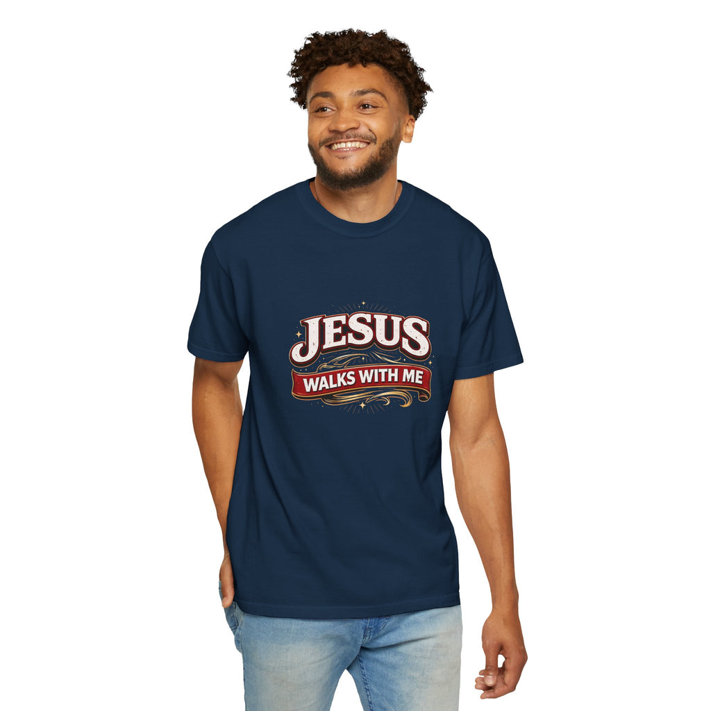 Unisex - Jesus Walks With Me T-Shirt — (Matthew 28:20) - Comfort Colors