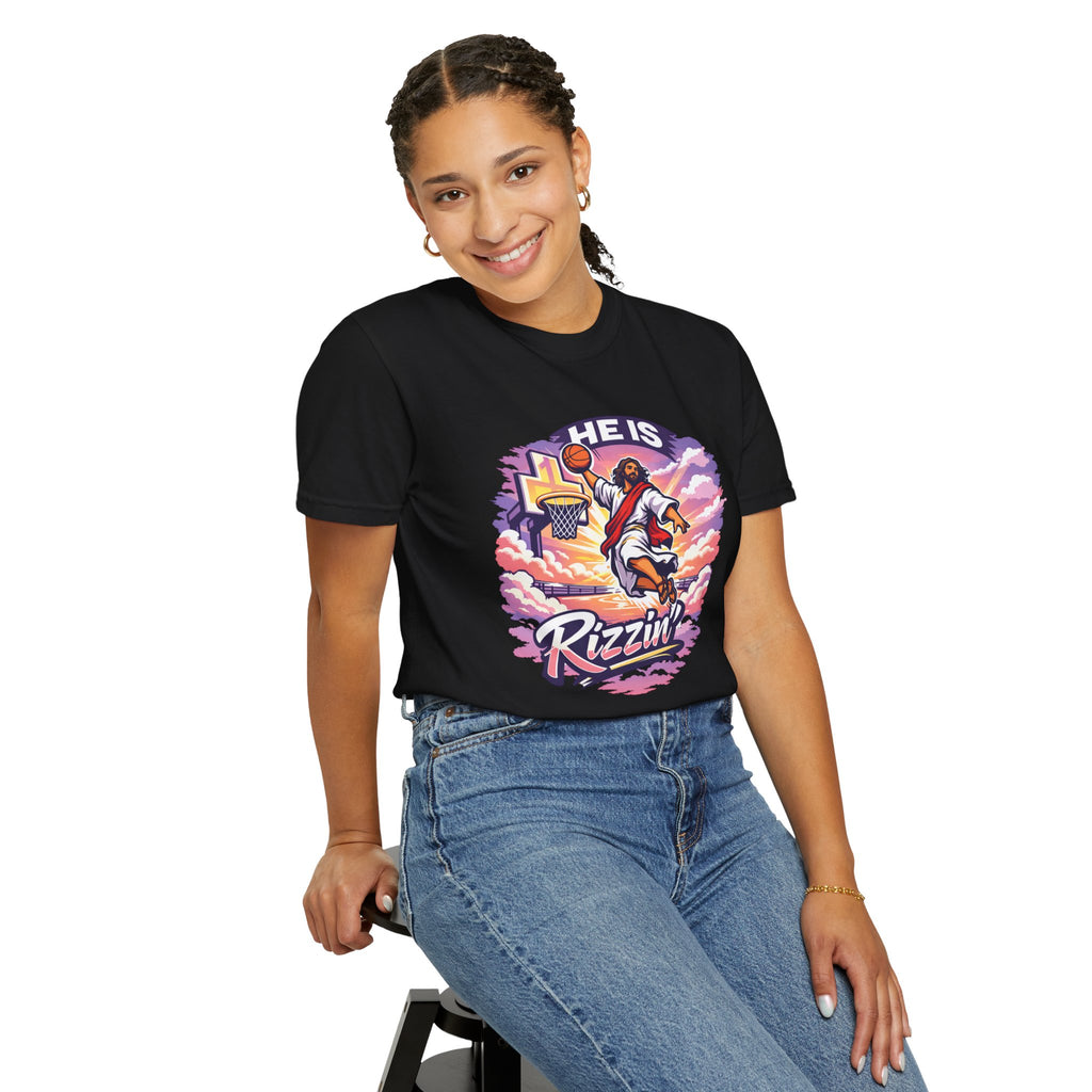 Christian Basketball — "He Is Rizzin'" Resurrection (Easter) -Unisex Comfort Colors