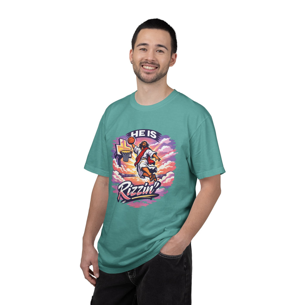 Christian Basketball — "He Is Rizzin'" Resurrection (Easter) -Unisex Comfort Colors