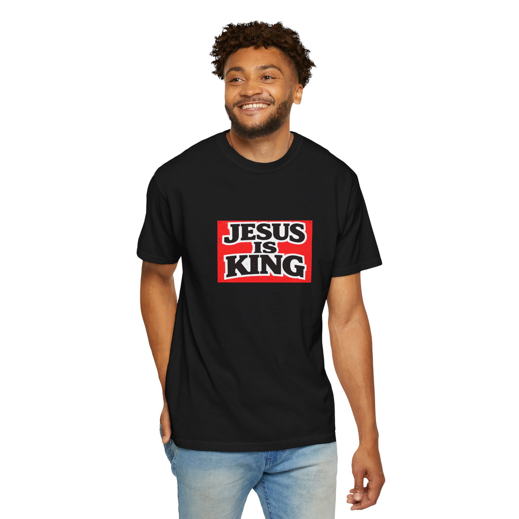 Unisex - Jesus Is King Red Block T-Shirt — 2 Timothy 4:7 Comfort Colors