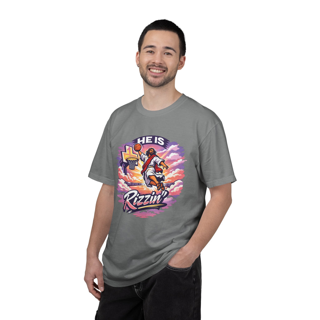 Christian Basketball — "He Is Rizzin'" Resurrection (Easter) -Unisex Comfort Colors