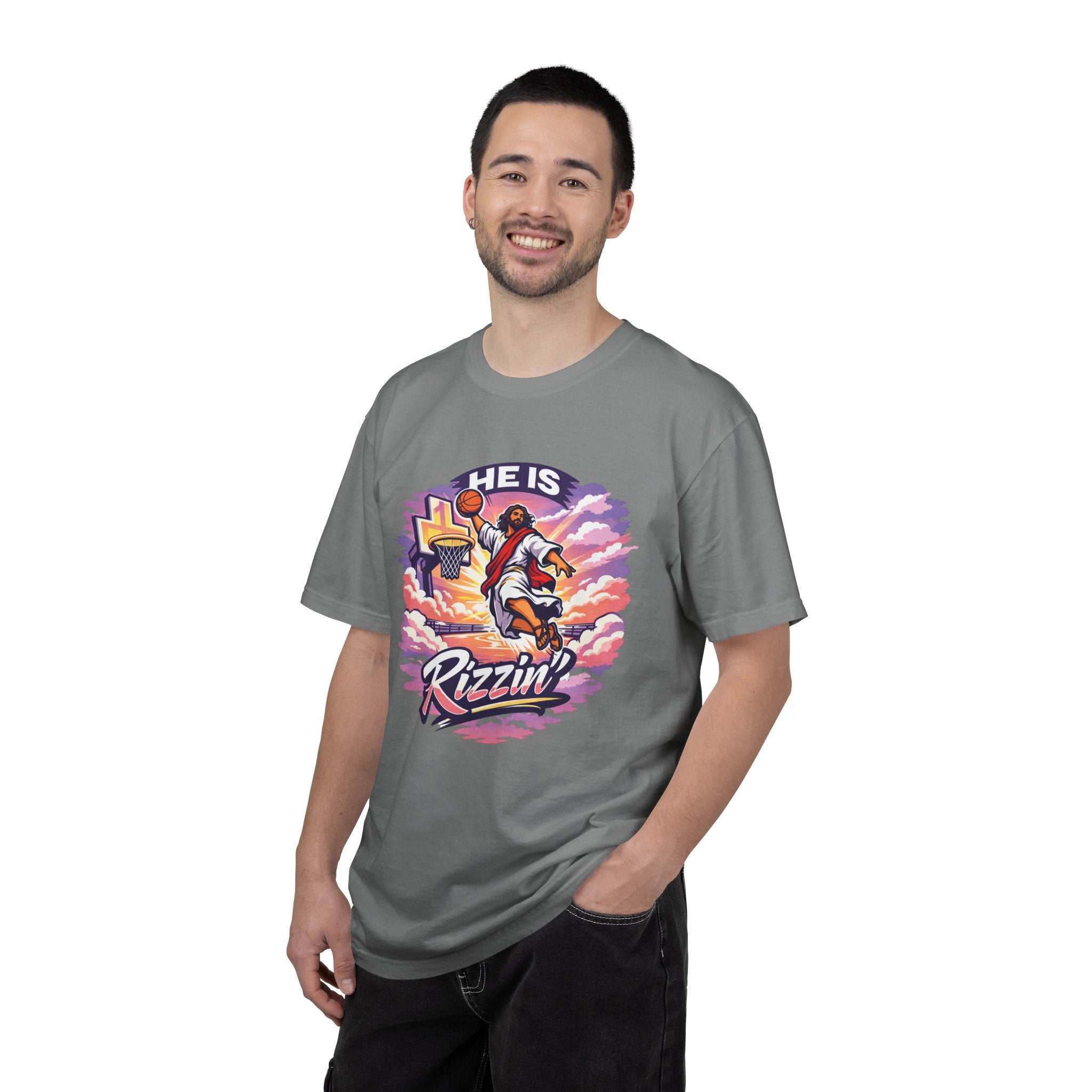 Christian Basketball — "He Is Rizzin'" Resurrection (Easter) -Unisex Comfort Colors