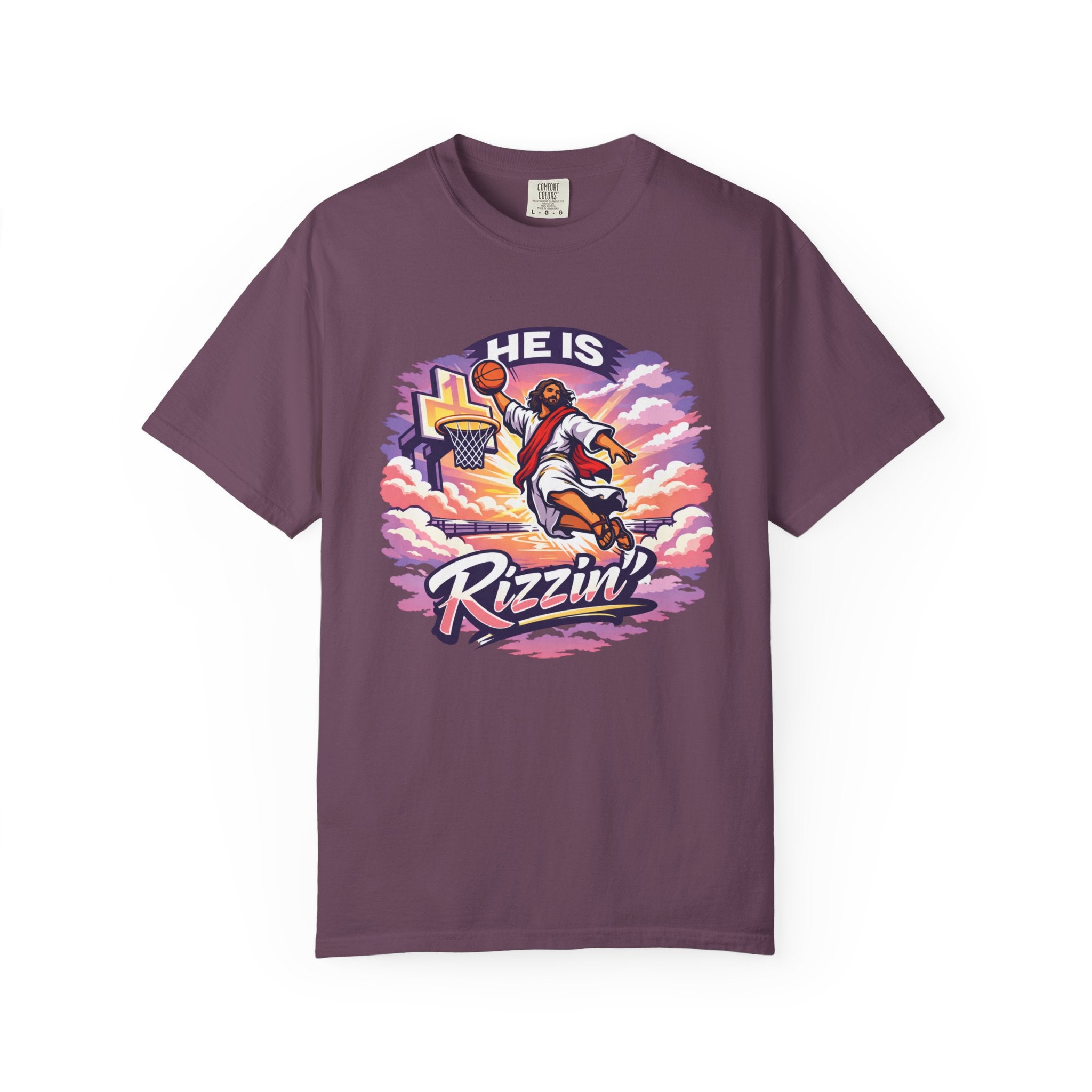 Christian Basketball — "He Is Rizzin'" Resurrection (Easter) -Unisex Comfort Colors