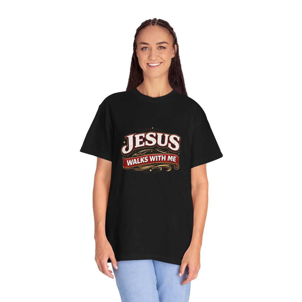 Unisex - Jesus Walks With Me T-Shirt — (Matthew 28:20) - Comfort Colors
