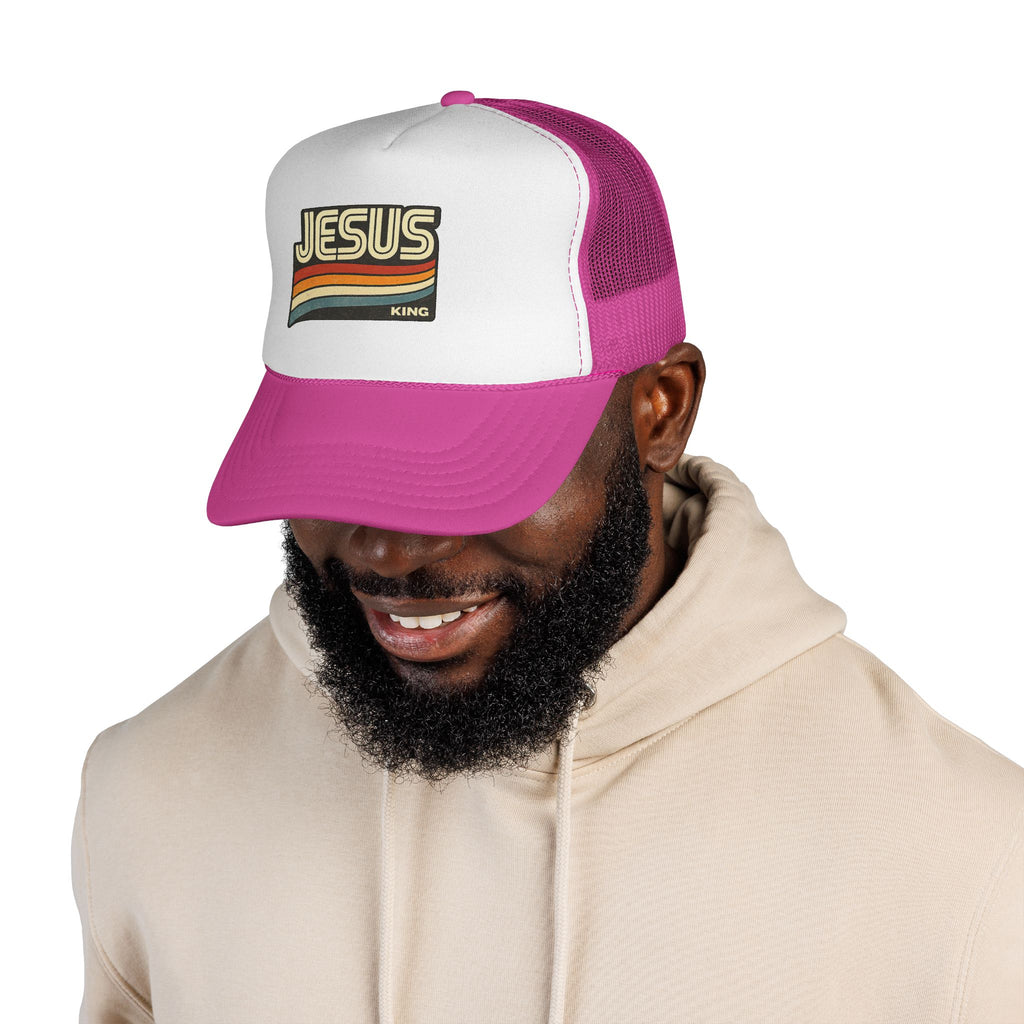 Jesus King Trucker Hat - Retro Rainbow Christian Cap